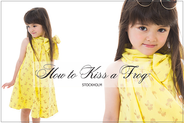 16年春夏新作 How To Kiss A Frog ハウトゥーキスアフロッグ Philo Dress ヤシの木柄ホルターネックワンピース イエロー 4才 5才 送料無料