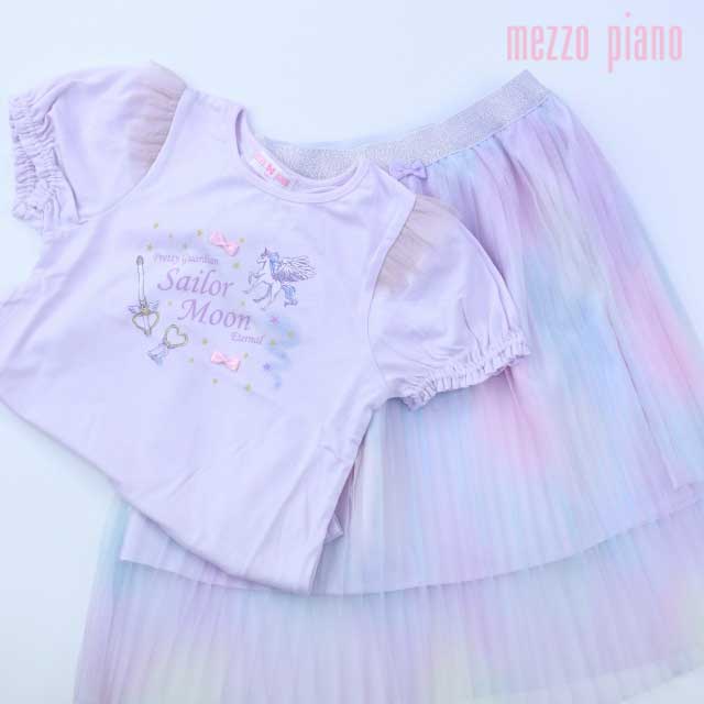 21年春夏新作 Mezzo Piano メゾピアノ セーラームーン コラボ アイテム ユニコーン 肩フリル Tシャツ ティーシャツ 半袖 パフスリーブ 1cm 130cm 送料無料